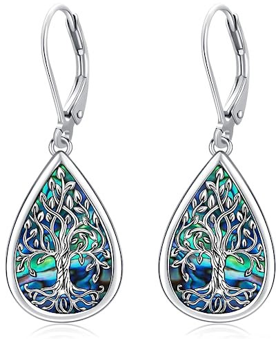 Baum des Lebens Ohrringe 925 Sterling Silber Abalone Muschel Hängend Schmuck für Damen Mädchen - Geburtstags Muttertags Geschenke (Lebensbaum-D)