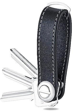 IUDWCG - 1 Pcs Organisateur de clés | Porte-clés en cuir | Organisateur de clés compact en cuir, cadeau élégant et pratique (peut contenir 7 à 9 clés) Noir