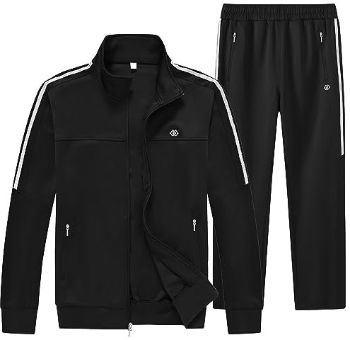 Tuta Ginnastica Uomo Tuta Completo Sportivo Tuta Felpata Palestra con Cerniera per Attività all'aperto Nero solido M