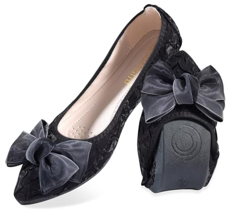 MACHSWON Womens Ballet Flats Sparkly Comfortable Casual Pointed Toe Bow-Knot Slip on Wedding Ballerina Dressy Flats Shoes Women(Black-9, Size 8)