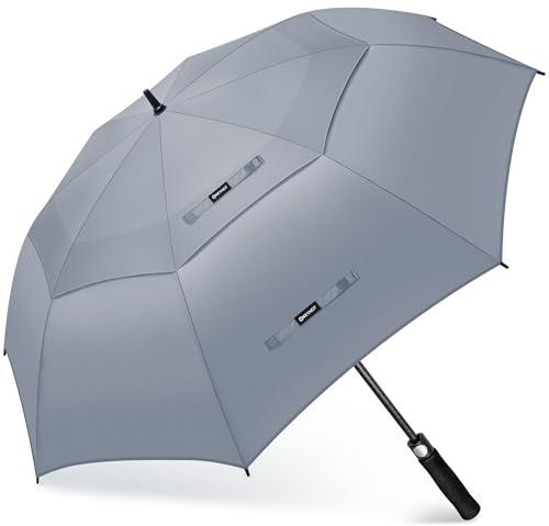 KEYHOT Golf Regenschirm XL Sturmfest, Großer Regenschirm Sturmfest Stabil, GolfSchirm für Herren Damen 2 Personen (Grau)