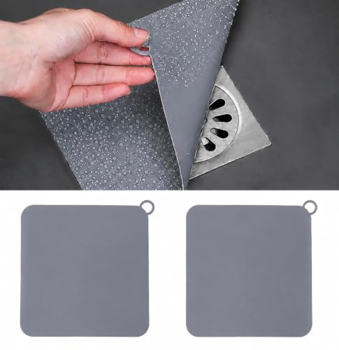 Silikon-Wannenstopfen, Bodenablaufabdeckung, 2 Stück, geruchshemmende Abflussstopfen für Küche, Bad und Wäsche (12,7 x 12,7 cm), Grau