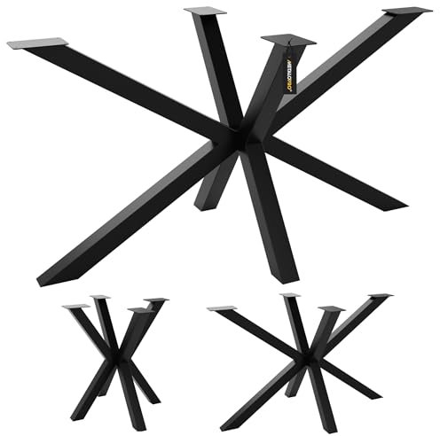 MetaloPro Spider Tischbeine Metall, Schwerlast Stahl Schreibtisch Beine, Tischkufen Schwarz, Bodenschoner, Langlebig Tischgestell für Moderne Couchtisch, Esstisch, Wohnzimmer – 180x70x72 cm