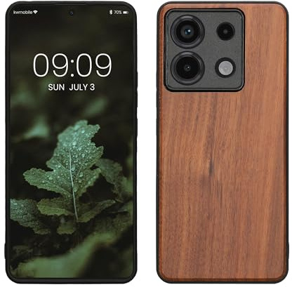 kwmobile Hülle kompatibel mit Xiaomi Redmi Note 13 Pro 5G / Poco X6 5G Hülle - Holz Case - stoßfestes Handy Cover - TPU Handyhülle in Vintage Braun Braun