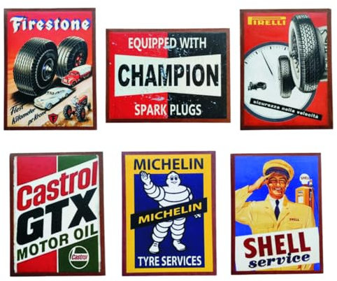 Aketemola Carteles 6 unidades Vintage Garaje - Decoración Retro para Pared, Café, Bar, Pub, Hogar - Regalo Original hombres amigos cumpleaños fiestas y celebraciones