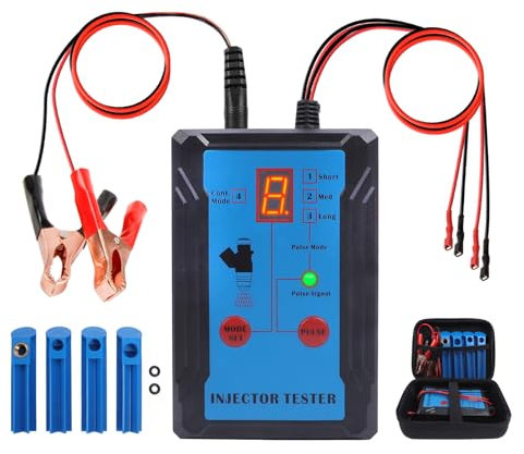 VKALTUL Kit de nettoyage pour injecteur de carburant, testeur d'injecteur 12 V avec 2 tests d'injecteur de carburant simultanément, 4 adaptateurs bleus, 8 modes d'impulsion, 2 fonctions de protection