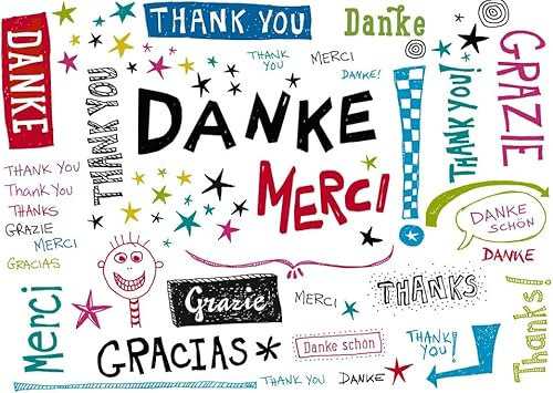 Gutsch Verlag Bunte Dankeskarten Postkarte mit internationalem Dankesspruch, Merci, Gracias, Thank You, Grazie – Ideal für Danksagungen und Anerkennungen