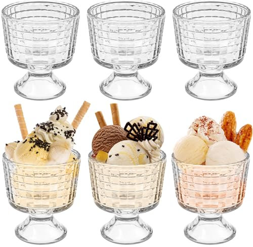 LYCN 6 Pack Footed Glass Dessert Cups, 330 ml Glass Trifle Dish Cups, Crystal Glass Footed Ice Cream Bowls Parfait Cup for Sundae Fruit Pudding Cocktail