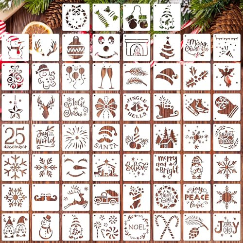 OOTSR 60stk Weihnachten Schablonen zum Basteln, 7.6cm Zeichnung Malschablonen DIY Kunststoff Schablonen Scrapbooking Wiederverwendbar Holz Deko