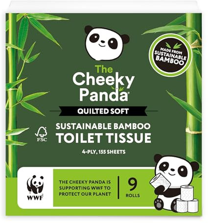 The Cheeky Panda Bamboo 4 Ply Quilted Toilet Roll – 9 Rolls | Super Soft and Strong | Plastic Free Packaging