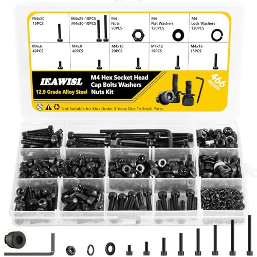 466 Stk M4 Innensechskant Schraube und Mutter Kit, Zylinderschrauben mit Muttern, Mechanische Innensechskant Schraube und Bolzen set - M4*6/8/10/12/16/20/25/30mm