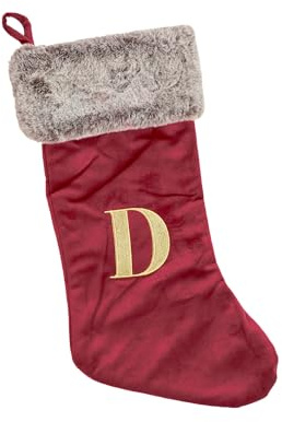 Celebright Christmas Stocking with Embroidered Letter 'D' - Festive Holiday Décor for a Memorable Celebration - Faux Fur - Red