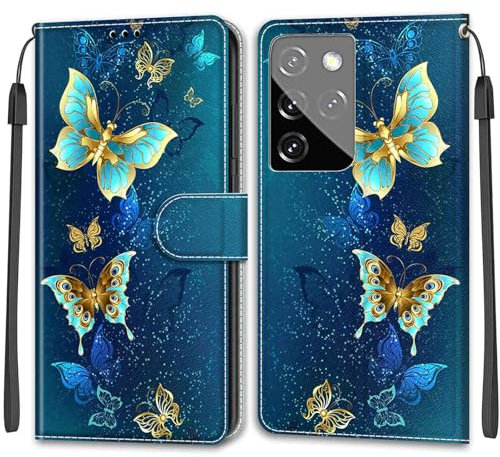 Handyhülle für Samsung Galaxy S21 Ultra Hülle, Premium Leder Flip Klappbare Stoßfeste Magnetische [Standfunktion] [Kartenfächern] Schutzhülle Tasche - Schmetterling