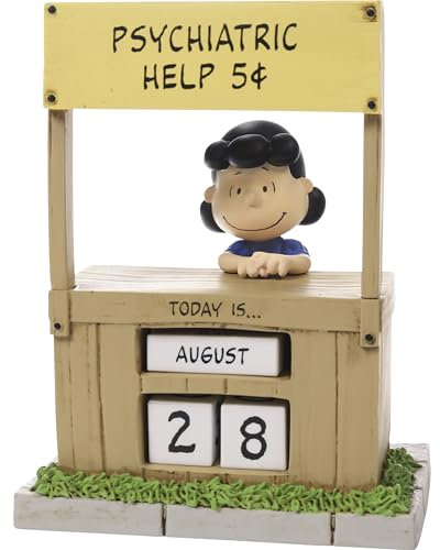 Precious Moments Peanuts Peanuts Ewiger Kalender | Psychiatrische Hilfe 5¢ Harzkalender | Lucy Figur | Erdnüsse Dekor & Geschenke