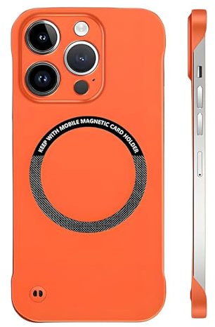 KEYGEM Ultra Thin Hard Pc Magnetic Frameless Phone Case for iPhone, Magnetic Frameless Hard Case for iPhone 13/14/15/16, Frameless Magnetic Series Designed for iPhone Case (for 14,orange)