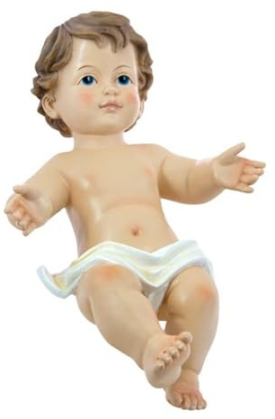 Niño Jesús figura religiosa 35 cm. imagen resina sábana blanca