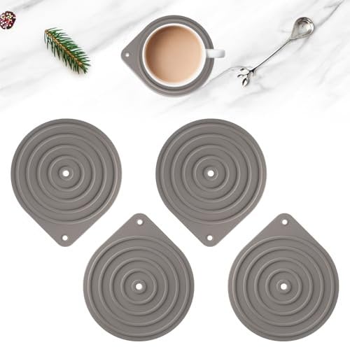 4Pcs Microwave Plate Warmers, Silicone Heat Resistant Food Warming Mats Worktops, Non-Slip Multi-Purpose Serving Pads for Home Oven Hot Pan Dinner Party Cooking Warming Dinner (Grey)