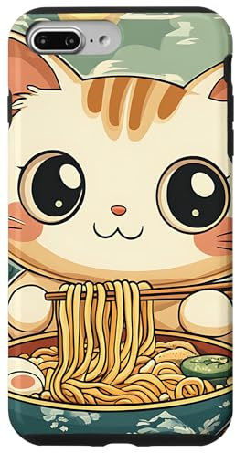 iPhone 7 Plus/8 Plus Cute Funny Cat Eating Ramen Retro Japanese Noodles Kawaii Case