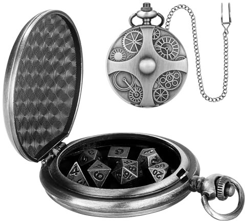 Pocket Watch Dice Set, Steampunk Dice Necklace, Portable Dice Set, Dice with Gear Pocket, Role Playing Dice, Board Game Dice Set, Steampunk Table Decoration, Steampunk Dice Accessory, Portable
