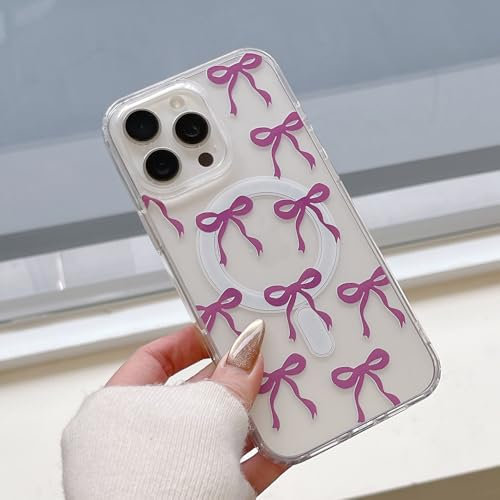 UEEBAI Magnetic Case for iPhone 12 & 12 Pro, MagSafe Compatible, Wireless Charging, Slim Clear TPU Bow Case, Purple