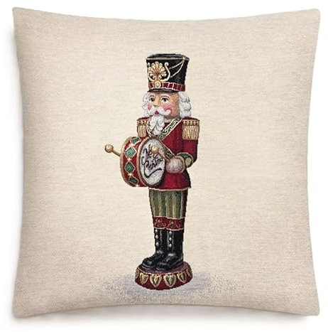 Home of Christmas Kissenhülle Weihnachten 45x45 cm Kissenbezug Gobelin Weihnachtskissen Sofakissen Dekokissen Kissen Reißverschluss (Nussknacker mit Trommel (Glitzerlos))