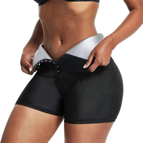 Meichoon Women Sauna Sweat Shorts High Waisted Thermal Pants Weight Loss Compression Workout Gym Exercise Waist Trainer Body Shaper Silver