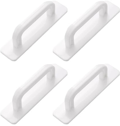 WUFGWBD 4 Pieces of White Door and Window Handles, Furniture Accessories, Simple Design Door Handles, Self-Adhesive Handles, Can Be Used for Wardrobes, Drawers, Glass Doors