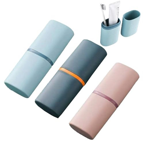 Hsyadazi Set di 3 portaspazzolino da viaggio, portaspazzolino portatile, portaspazzolino da denti, in plastica, per campeggio, viaggi, casa, Blu, Semplice