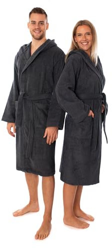 Lavea Elena Unisex Bademantel mit Kapuze – 100% gekämmte Baumwolle – luxuriös weich und super sanft – Perfekt für Damen und Herren – Für die Sauna, XL, Anthrazit