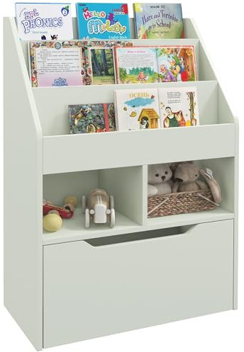 HOMCOM Kids Bookshelf with Storage Drawer, Children's Bookcase with Wheels, Toy Organiser for Bedroom, Playroom - Green