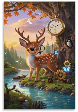 TJLROUVNK Hirsch Wandkunst Magischer Wald Modern Wandbilder Canvas Drucke Mit Leinwanddrucke Kunstwerk Moderne Dekoration Kunstdrucke Für Dein Zuhause 08x12inch(20x30cm)