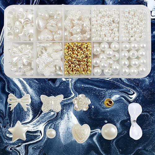 TONAUP Weiße Perlen Set, 760 Stück Armbänder Selber Machen Perlen zum Auffädeln Weiße Perlen, Armband Set Selber Machen Geschenke für Mädchen Armbänder Charm Kit für DIY Armband Schmuckherstellung