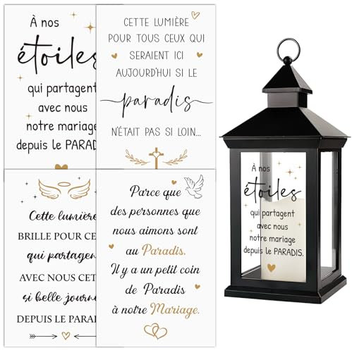 4feuilles Stickers Lanterne Mariage Autocollants Commémoratifs Lettres Noir Or Ailes d'Ange Cœur Croix Pigeon Sticker Lanterne Souvenir Défunt Décoration Mariage Pour Pensée des êtres chers au Paradis
