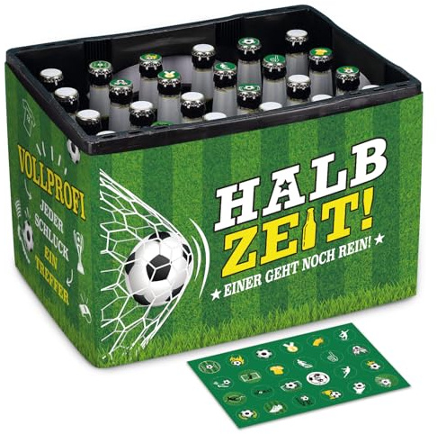 BOFUNX Lustige Fussballfan Geschenke für Männer Bierkasten-Banderole - Fussball und 24 Aufkleber für Kronkorken Geschenke für Fanartikel Fußballliebhaber Weihnachten Vatertag Geburtstag Geschenk