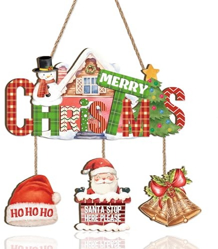 ANHUIB Weihnachten Dekoration Frohe Weihnachten Holz Schilder Merry Christmas Hängende Holzschild Weihnachtsdeko Weihnachts Willkommensschild Aus Holz Deko Für Tür Fenster Eingang Weihnachtsfeiern