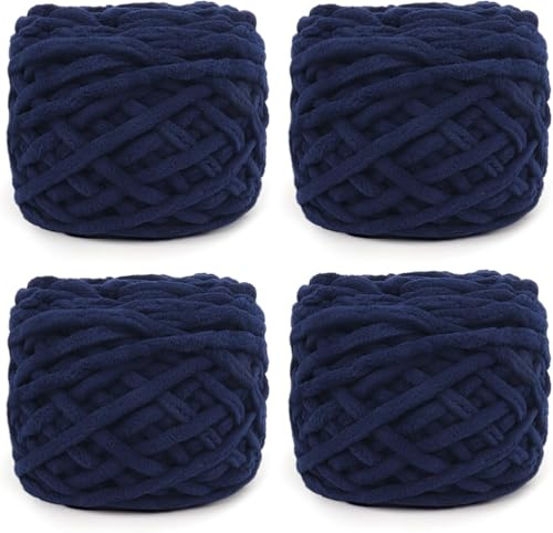 YushengTai Dicke Wolle, 4 x 100 g Chunky Yarn 7-8mm, Wolle zum Stricken Dickes Garn für Mützen, Schals, Pullover, Schuhe (Marineblau)