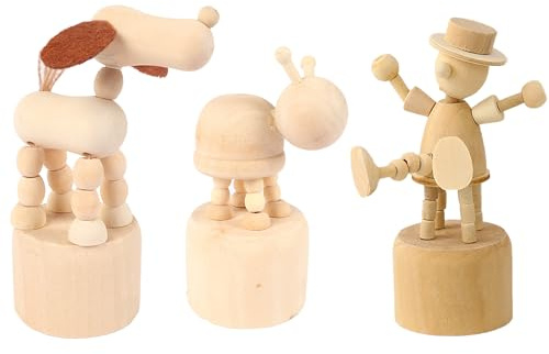 SEABABOO Holzfiguren, Spielfiguren Holz, Holzfigur Puppen, Holzkegel Figur für DIY Bemalen Basteln, Lustige Schreibtisch-Ornamente, 3 Stück, Welpe, Schildkröte, Wooden Man (Kleintier)