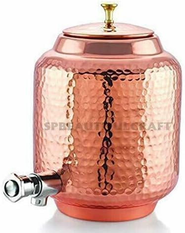 HRS India - Dispensador de agua de cobre martillado puro Matka para almacenamiento de agua, jarra de agua para beber, tanque ayurveda, beneficios para la salud, 8 litros