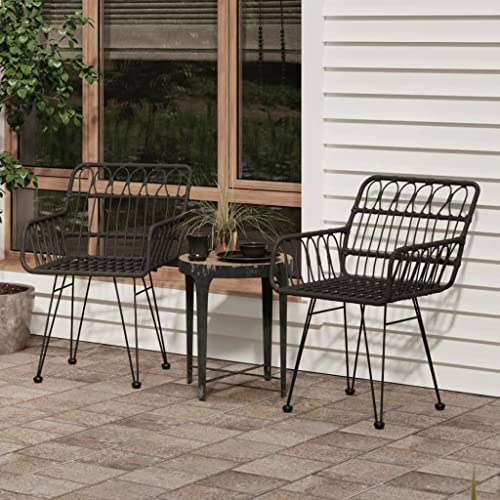 Frdhee Gartensessel Balkon Stühle,Gartenstühle 2 STK. mit Armlehnen Schwarz 56x64x80 cm PE-Rattan,Esszimmerstühle für Bistro,Küche,Innen- & Außenbereich