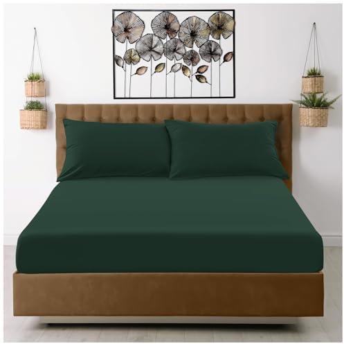 GC GAVENO CAVAILIA Microfiber Super King Fitted Sheet (25cm) Deep Bed Sheets - Breathable, Fade & Wrinkle Resistant - Elasticated Corners - Mattress Bedsheet (182x200cm) - Dark Green