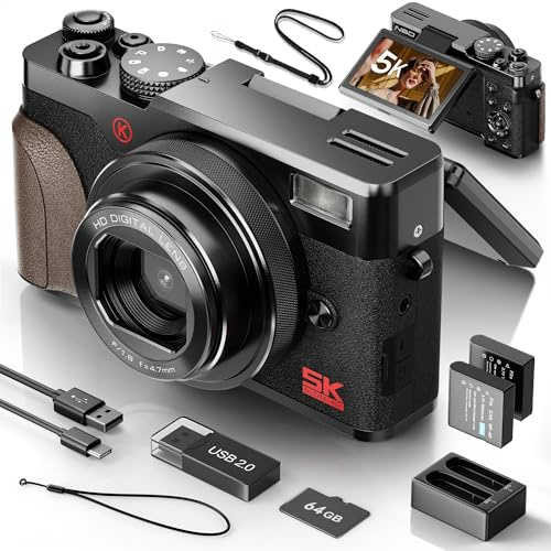NBD 5K Digital Camera 64MP, Autofocus, 18X Digital Zoom, Black | 3 180° Flip Screen, 2 Batteries, 32GB Card, F1.8 Lens, 4K/60FPS, Macro Mode, Vlogging, Travel, Beginners