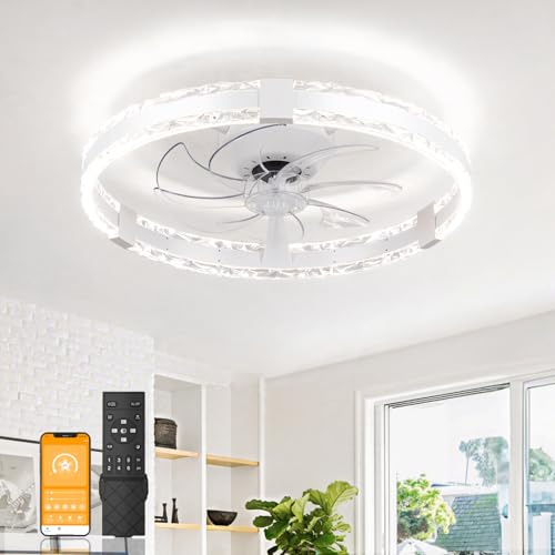 AQLEDY Deckenventilator Mit Beleuchtung Und Fernbedienung APP Leise, Modern Dimmbar Deckenlampe Mit Ventilator 6-Gang, LED Licht Mit Ventilator Für Schlafzimmer Wohnzimmerlampe (Weiß)