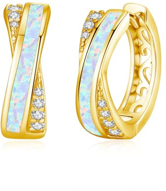 ZIPPICE Mehrfarbig Opal Ohrringe Creolen Silber 925 Klein Opal Schmuck Geschenke für Damen Frauen Mädchen