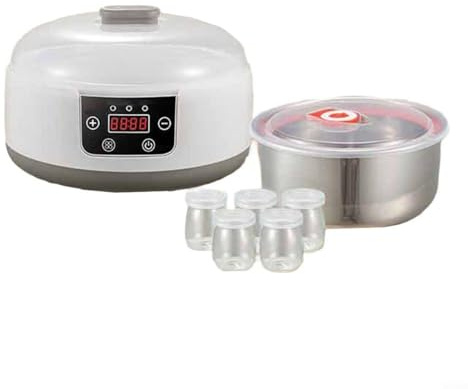 Gettimore Yaourtière multifonction avec minuteur réglable et cinq bocaux en verre pour la préparation des aliments fermentés faits maison (réglementation européenne)