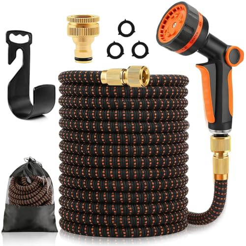 Gartenschlauch Flexibel 30M/100FT, Wasserschlauch Flexibel mit 10 Funktionen-Sprühkopf, Ausziehbare Garten Schlauch Dehnbarer mit 3/4 Zoll und 1/2 Zoll Anschlüssen für Gartenarbeit, Waschen, Gießen