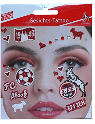 1. FC Köln Gesichts-Tattoo für echte Fans, Karneval und Party | Setzt ein klares Vereinsstatement auf der Haut – ideal, um das Fan-Outfit sichtbar zu komplettieren.