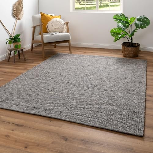 Steffensmeier Handwebteppich Benin aus 100% Schurwolle in Grau, mit Fusselstopp, Größe: 90x160 cm