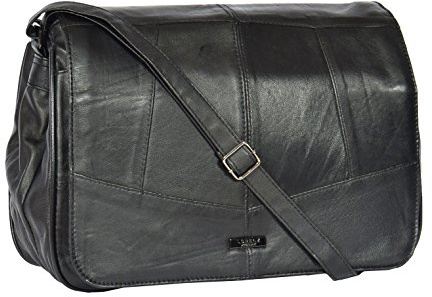 A1 FASHION GOODS Womens Black Soft Leather Bag Flap Over Classic Cross Body Shoulder Bag - PAT