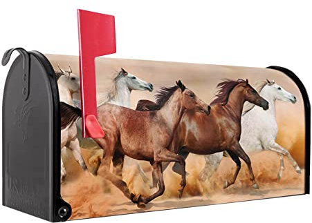 banjado® Amerikanischer Briefkasten - US Mailbox/Letterbox mit Motiv Wilde Pferde 51x22x17cm - Postkasten Stahl aus Amerika – Briefkasten amerikanisch pulverbeschichtet