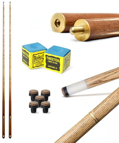 store HD Billard Queue Set zweiteilig aus edlem Holz, 147cm lang, Billard Kö 2-teilig für Pool + Snooker, austauschbare Lederspitze, inkl. Kreide + Ersatzspitzen